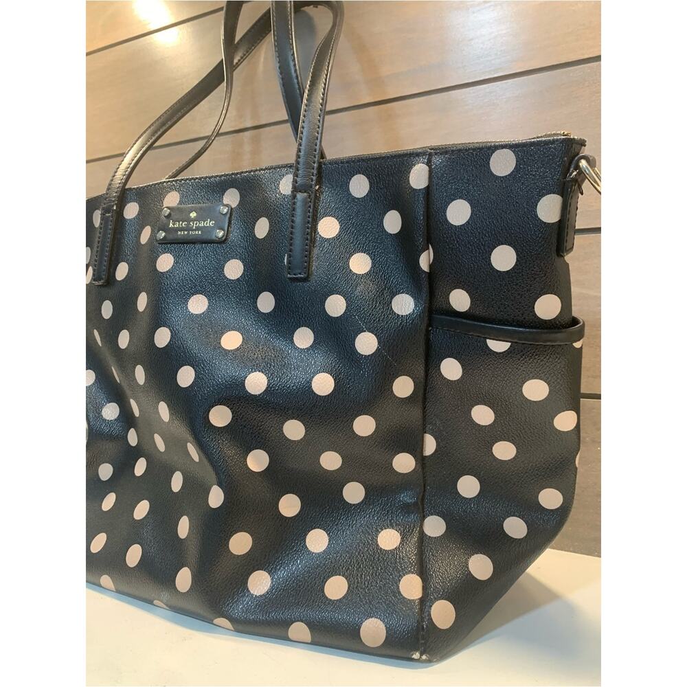 Kate Spade Adaira Wellesley Polka Dot Diaper Tote Bag Black Tan Preppy - Picture 2 of 16
